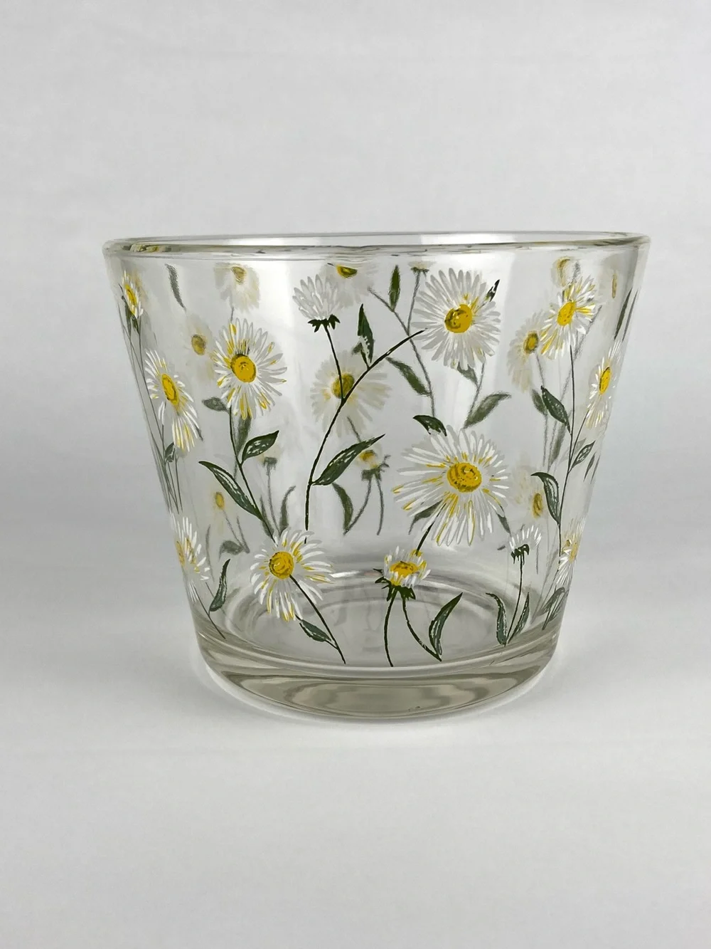 Vintage Cera Small Glass Ice Bucket With Daisy Motif Cottagecore Grandmillennial